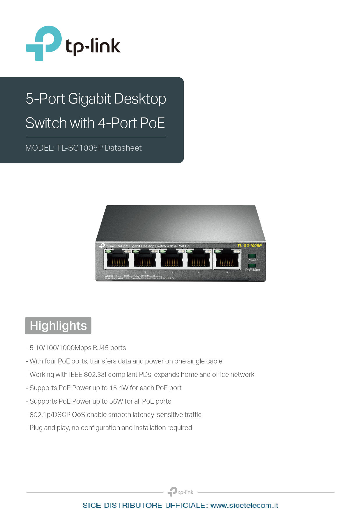 TP-Link TL-SG1005P Desktop Gigabit Switch 5x RJ-45 PoE Manual