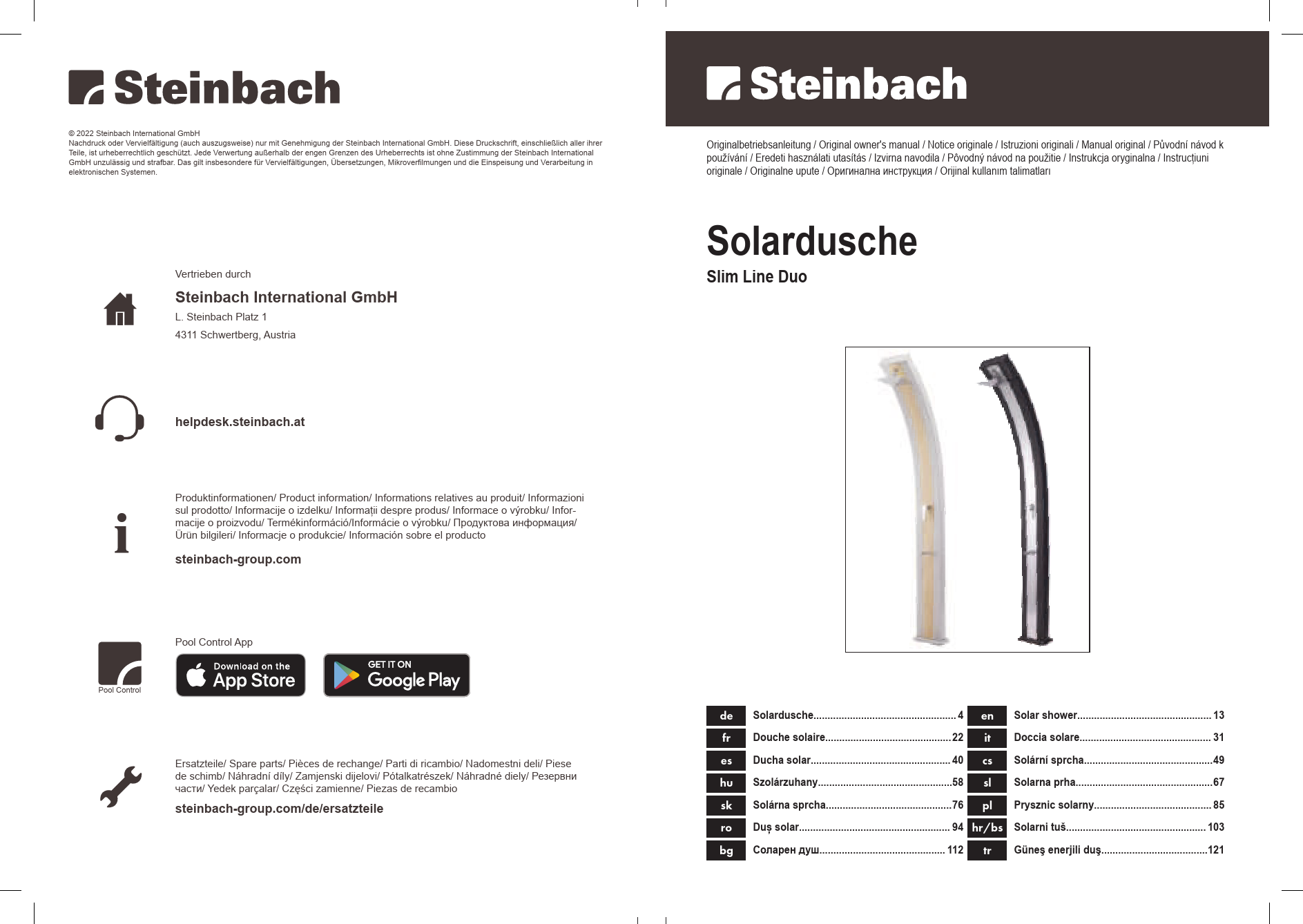 Steinbach Slim Line Duo prysznic ogrodowy solarny Instrukcja-Obslugi